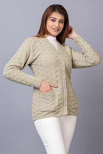 Image of Women Woolen V Neck Casual Wear Stylish Cardigan Sweaters for Winter with Front Pockets
