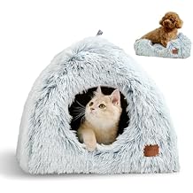 CATISM Cat Bed, Cat Cave for Indoor Cats, Soft Cat Dome, Self-Warming 2 in 1 Foldable Pet Cat House with Washable Cushioned Pillow Calming Fluffy Dog Beds for Small Dogs with Anti-Slip Bottom Gray