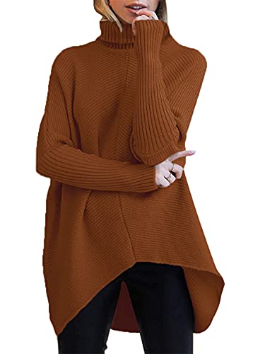 Image of ANRABESS Womens Casual Fall Sweater Turtleneck High Neck Batwing Sleeve Oversized Sweater Dress