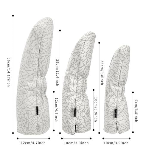 Golf Driver Head Covers 3-Pack for Men & Women - Premium PU Leather with Elephant Embroidery, Double Elastic Band (Driver/Fairway/Hybrid), Waterproof & Durable - White Grey or Black Grey - Image 3