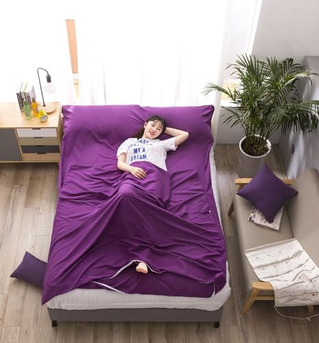 Nvzi Cotton Sleeping Bag Liner Camping Sheets Camping Travel Bed for Youth Outdoor Picnic Travel Sheet for Travel, Youth Hostels, Picnic, Planes, Trains (Purple, 83