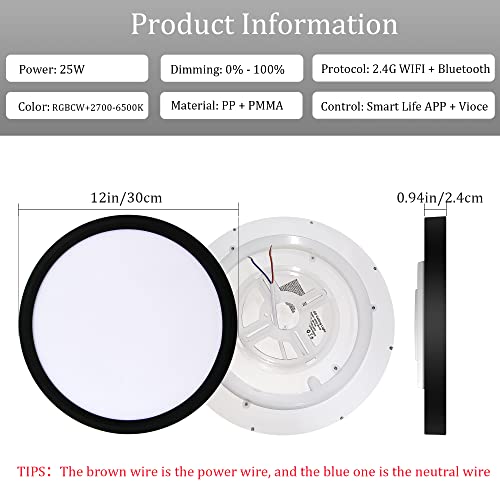 Novelux 12 Inch 25 Watt Wifi Smart Ceiling Light, Led Ceiling Lights Dimmable(0%-100%) 2700-6500K & Rbg Million Colors, Ceiling Light Fixtures Flush Mount For Porch-1 Pack #TOP5