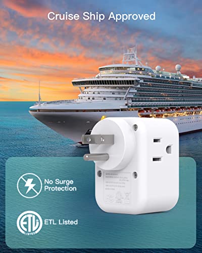 2-Pack Multi Plug Outlet Extender With Usb, Addtam Electrical 3 Outlet Box Splitter With 3 Usb Wall Charger(1 Usb C), Power Stip No Surge Protector Cruise Essentials For Ship And Travel, Etl Listed #TOP4