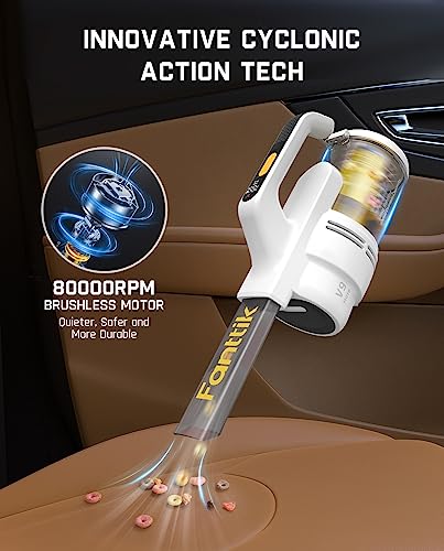 Fanttik V9 Mate Cordless Car Vacuum, 13000Pa Suction Power, 2-Hour Fast Charge, LED Display&LED Light, Portable Hand Vacuum for Car, Office Desk, Keyboards (White)