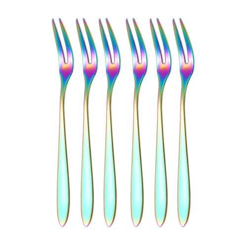 Gettimore Stainless Steel Fruit Forks 6 Pcs, Mini Food Picks for Cake Desserts Sushi Snacks, 304 Rust- Cocktail Party Picks, Silver/Gold/Rose Gold/Black/Blue