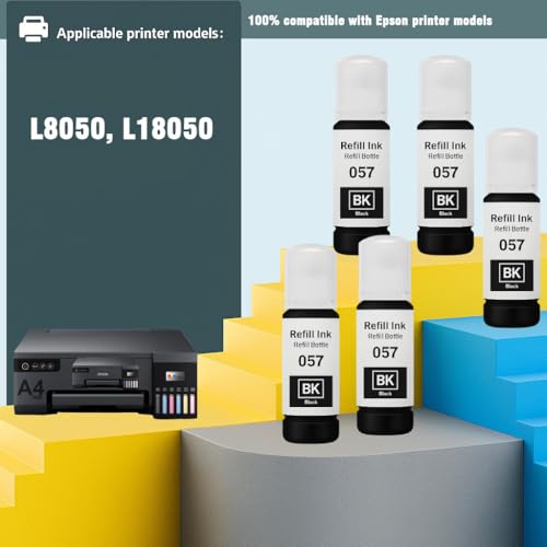 Image of KOSH 057 Black Refill Ink Suitable for L8050, L18050, L8150W Printers (70ml X 5Bottle)