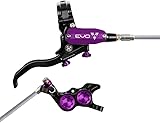 Hope EVO GR4 Disc Brake and Lever Set - Right Hand, 4-Piston Hydraulic Brake with Braided Hose, Post Mount, DOT Fluid, Adjustable Reach & Contact Point, Aluminum Construction, Black/Purple for