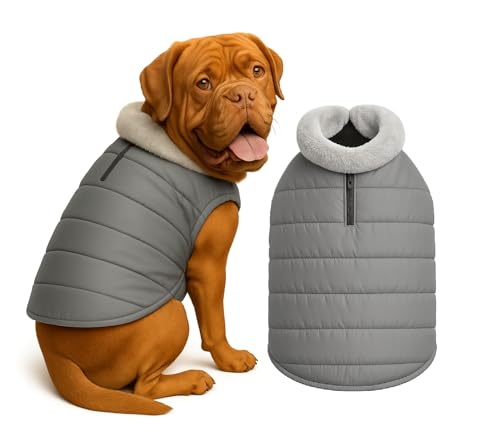 Image of The Pets Company Dog Winter Coat Jacket, Clothes, Windproof, Waterproof, Light Weight, Washable, Ultra Warm Thick Fleece Lined Dog Vest for Cold Weather Protection, (Grey, XX-Large - 30 Inch)