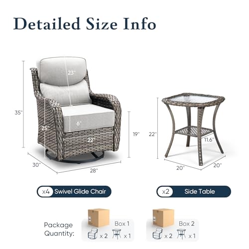 Belord Luxury 6" Thick Cushioned Outdoor Swivel Rocker Patio Chairs Set of 4 with Side Table, High Back Wicker Furniture Set with Ergonomic Zone Back, Conversation Set for Deck Porch - Grey+Beige - Image 3
