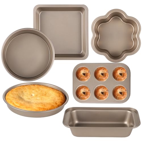 Juego de 6 piezas de acero al carbono para hornear, antiadherente, para pasteles, magdalenas, pizzas y más, fácil de limpiar, perfecto para panaderos caseros