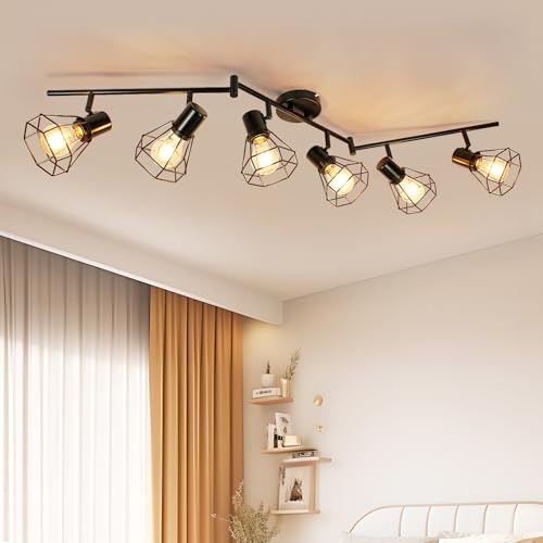 Unikcst 6 Flammig Deckenleuchte Wohnzimmer Schwarz Metall Deckenlampe Vintage E27 LED Deckenstrahler Schwenkbar 350° Deckenbeleuchtung mit Lochmuster-Schirm für Wohn Gewerbe Flur Ohne Leuchtmittel Unikcst 6 Flammig Deckenleuchte Wohnzimmer Schwarz Metall Deckenlampe Vintage E27 LED Deckenstrahler Schwenkbar 350° Deckenbeleuchtung mit Lochmuster-Schirm für Wohn Gewerbe Flur Ohne Leuchtmittel