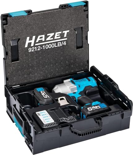 HAZET - Akku-Schlagschrauber 9212-1000LB/4 I Werkzeug zum Lösen und An-/Abziehen von Bauteilen I 4-teiliger Satz in L-Boxx I Lösemoment maximal: 1400 Nm I Vierkant massiv 12,5 mm (1/2 Zoll)