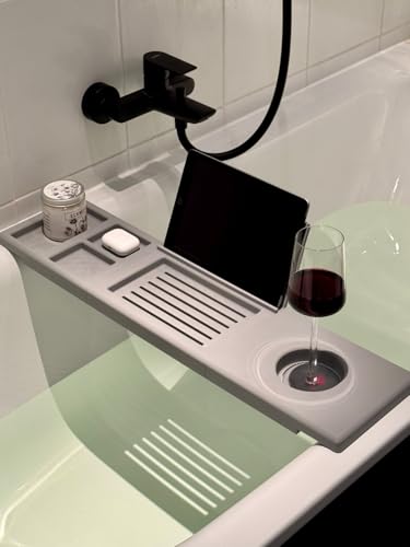 NextForm3D Minimalist Bathtub Caddy Tray, Waterproof PETG Bath Tray with Phone Holder and Wine Glass Slot, Modern Spa Bath Shelf, 70cm