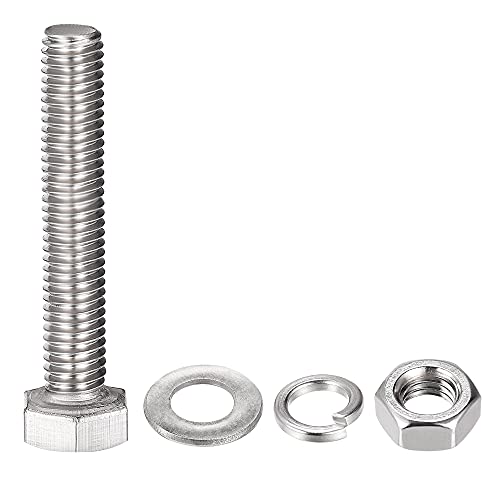 Image of uxcell M8 x 45mm Hex Head Screws Bolts, Nuts, Flat & Lock Washers Kits, 304 Stainless Steel Fully Thread Hexagon Bolts 4 Sets
