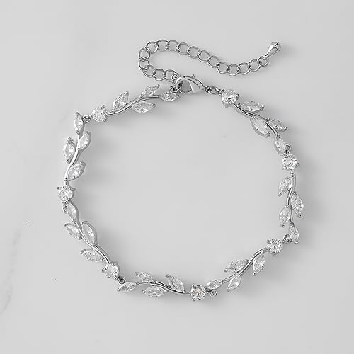 SWEETV Cubic Zirconia Wedding Bridal Bracelet for Brides,Bridesmaids, Silver Crystal Elegant Tennis Bracelet for Women Prom Jewelry Gifts4