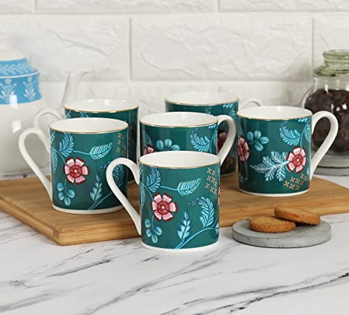 Image of India Circus Premium Fine Ceramic - 22k Liquid Gold Coffee Mug Set of 6 -White, (IC CM6 Melon LE02), Tea Cup Set of 6, Mugs for Coffee, Cups Set of 6, Ideal for Gifting, Perfect for Home and Office