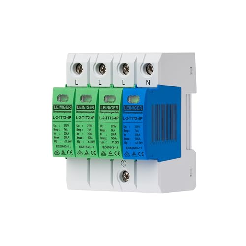 Überspannungsschutz, Überspannungsableiter von Leiniger, I+II, Typ 1+2 (B+C), 4-Polig, maximaler Ableitstrom 50 kA, VDE geprüft