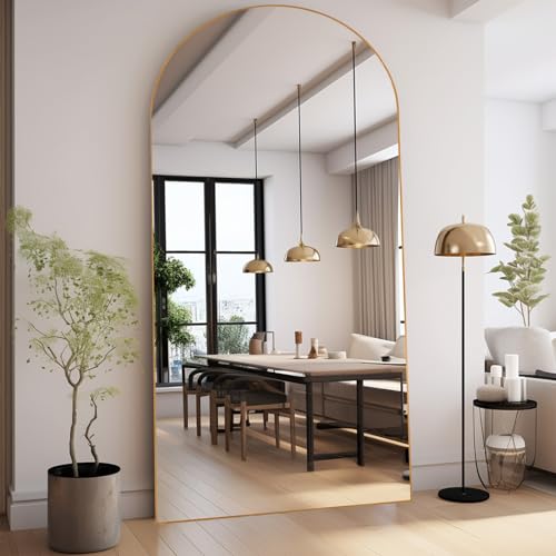 Arched Full Length Mirror, 76x34 Oversized Floor Mirror with Stand, Gold Mirror Full Length, Aluminum Full Body Dressing Mirrors with Arched-Top, Leaning for Living Room, Bedroom