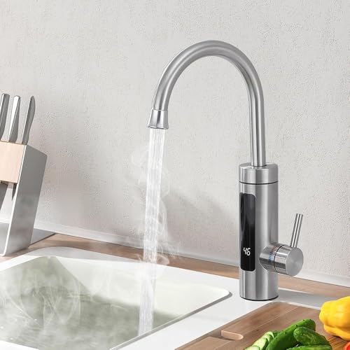 HOMELODY Elektrischer Wasserhahn mit Durchlauferhitzer 230V, Durchlauferhitzer Küche LED Elektrischer Küchenarmatur Edelstahl, 360° Swivel Warmwasserboiler Küchenarmatur Camping Wasserhahn