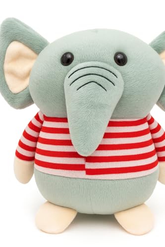 Image of Fun4you Plush Elephant Stuffed Animal Toy with Blue Striped T-Shirt, Soft Toy for Kids, Grey (red)