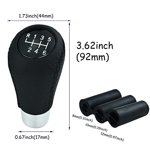 Temzzer 6 Speed Shift Knob Car Shifter Handle Pu Leather Gear Stick Head For Most Manual Automatic Vehicles (Black Stitches) #TOP3