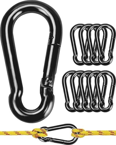 MYCOLO 10個 カラビナ SUS304 ステンレス スプリングフック おしゃれ 強力連結金具 キーホルダー 鎖 シェード用 黒