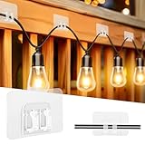 Trasylph 100PCS Hooks for Outdoor String Lights Clips,Heavy Duty Cable Clips with Waterproof Adhesive Strips,Outside Clear Cord Holders Hook,for Hanging Lighting,Patio Decor,Balcony
