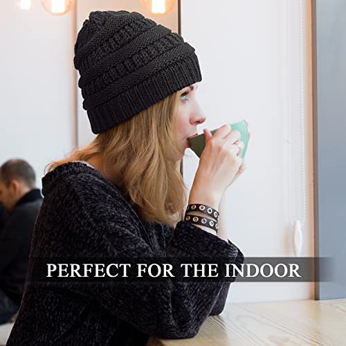 Image of Geyoga Winter Beanies Satin Lined Warm Thick Knitted Hats Slouchy Caps for Women