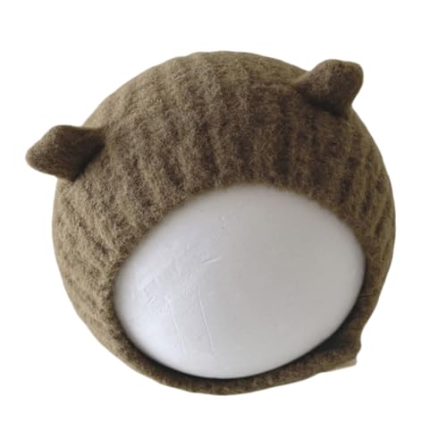 Baby Ear Protections Hat Soft & Breathable Bonnet Knitted Warm Hat for 3 Months to 2 Years Old Windproof Headwear Khaki