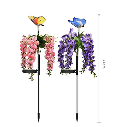 PIXNOR 2Pcs Levou Flor Luz Solar Artificial Tofu Flor Borboleta Pólo Lâmpada Caminho Entrada de Auto