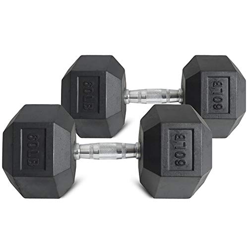 CUTICATE Pair of PowerFit Rubber Hex Dumbbells (60lb)