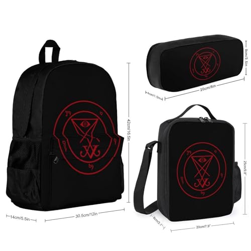 Sigil of Lucifer Casual Backpack Set 3-in-1 Lunch Bag Cute Pencil Case Bag Travel Unisex2
