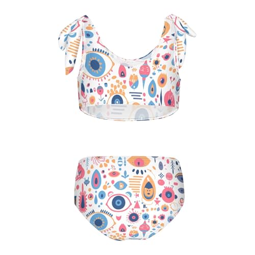 Abstract Evil Eye White Girls Two Pieces Kids Bikini Set Beach Swimsuit Swimwear Adjustable Shoulder Strap2