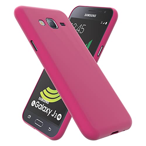 OXYN Coque compatible pour Samsung Galaxy J3 2016, coque SOFT TOUCH opaque souple gel TPU silicone résistant flexible Case coque antichoc arrière protection anti-fushia Cover