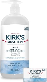 Kirk's 3-in-1 Head to Toe Nourishing Cleanser & Travel Size Bar Soap - for Men, Women & Children, Made with Premium Coconut Oil and Aloe Vera, Non-GMO & Vegan, Original Fresh Scent, 32 Fl Oz.