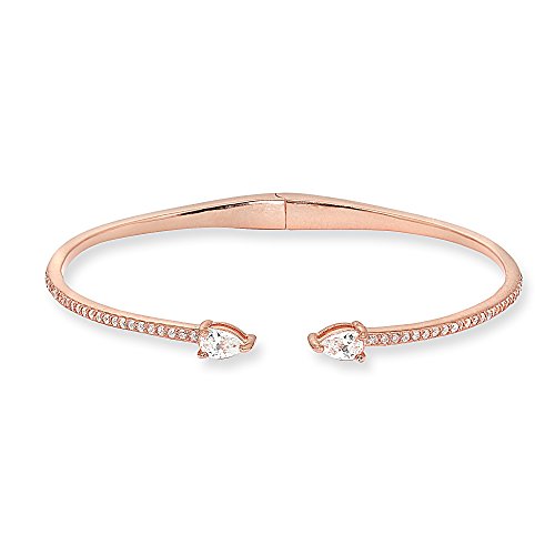 Sterling Silver Cubic Zirconia Teardrop Dainty Fashion CZ Cuff Bangle Bracelet for Women