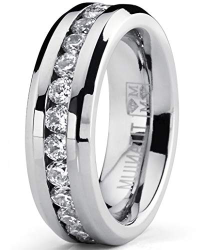 Metal Masters Ladies 2.4 Carat Eternity Titanium Ring Cubic Zirconia Wedding Band with CZ 6MM sizes 4 to 92