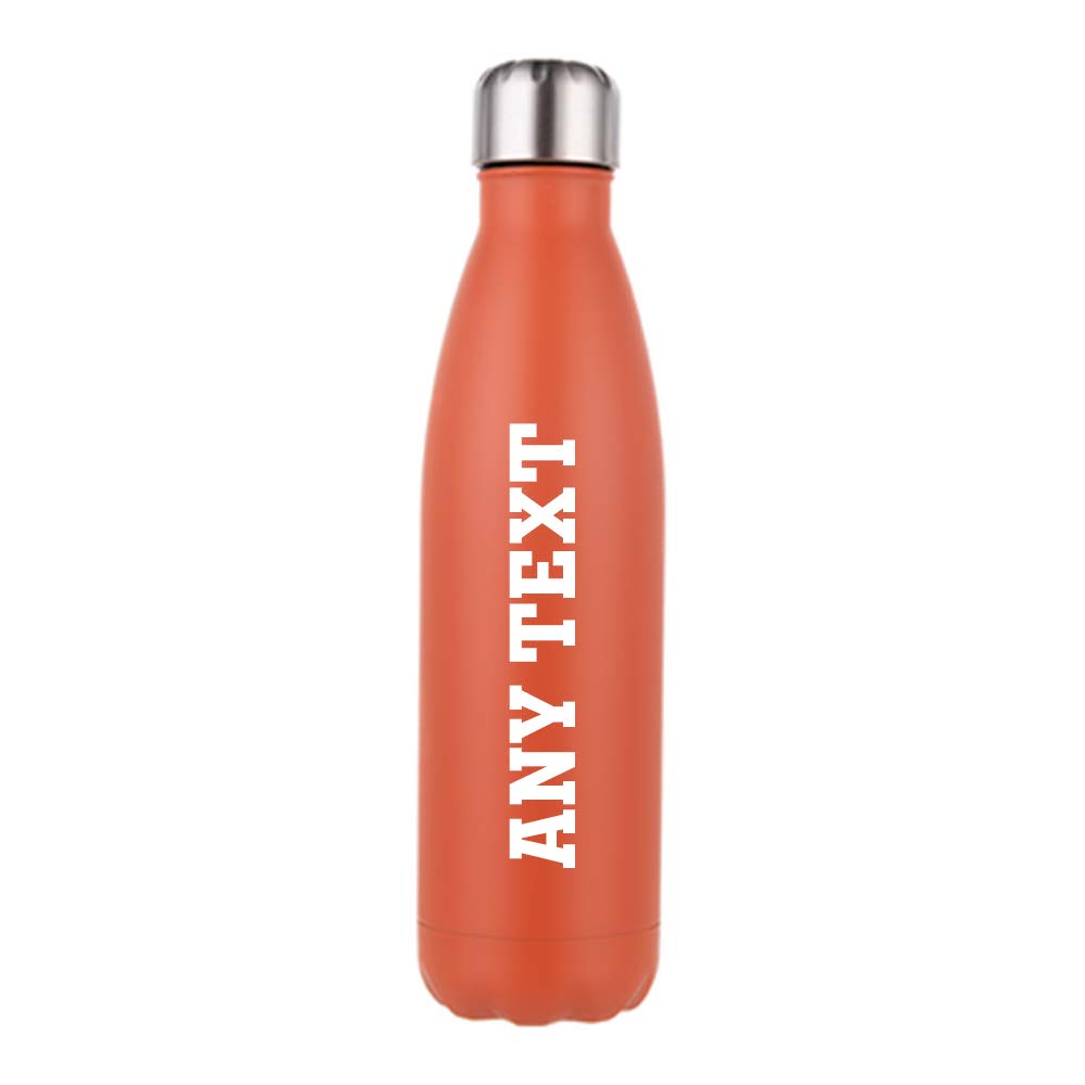 Personalised with Your Own Text/Message/Any Name 500 ML-17 OZ Double Walled Insulated Stainless Steel Bottle Leak Proof Keeps Hot and Cold Drinks for Outdoor Sports. (Matt Orange)