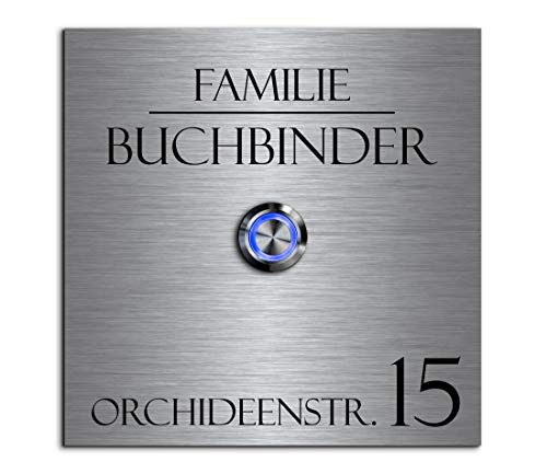 Edelstahl Türklingel in quadratischer Form mit Wunsch Gravur | Moderner Led-Klingel Drücker | Viele Motive und Größen ab 8x8 cm |