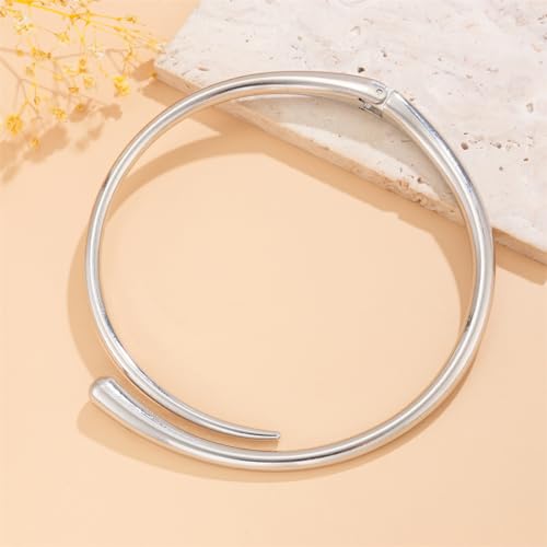 Mrotrida Women's Thick Chunky Metal Spring Open Necklace Creative Punk Geometric Smooth Metal Water Drop Choker Necklace3