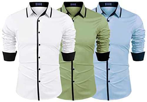Image of Zombom Combo of Men's Cotton Blend Solid Regular Fit Casual Full Sleeves Shirts (Pack of 3)