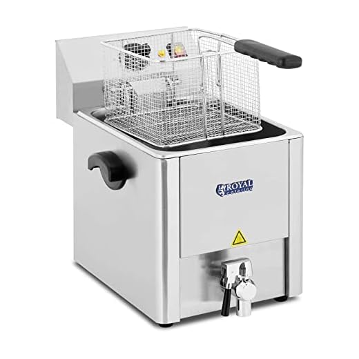 Royal Catering RCEF 13E-EGO Freidora Industrial Freidora Electrica Freidora Profesional (13 L, 3250 W, 230 V, Grifo de Vaciado, Acero Inoxidable, incl. Cesta Tapadera)