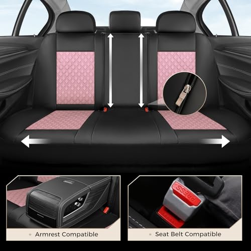 Image of Coverado Car Seat Covers Full Set, Pink Car Seat Covers, Luxury Leather Car Seat Cover with Carbon Fiber Textured Design, Spill-Proof Seat Cushions, Automotive Seat Cover Universal Fit Most Cars