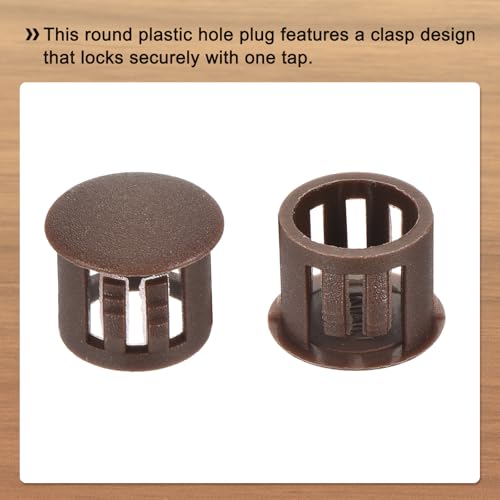 Image of MECCANIXITY 64PCS 11mm(3 /8 inch) Brown Plastic Hole Plugs, Flush Type Panel Hole Plugs Insert End Caps for Locking Hole Tubes Furniture Cabinet