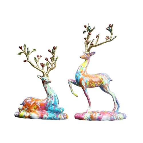 perfk 2 Piezas Figuras de Ciervo colección de pie en pie Pareja Minimalista de la Estatua de Reno de esculturas de Alce para Dormitorio de Oficina Interior