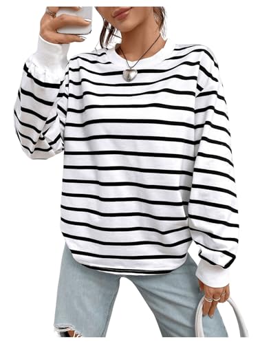 GORGLITTER Damen Sweatshirt Gestreift Pullover Herbst Langarmshirt Prepy...