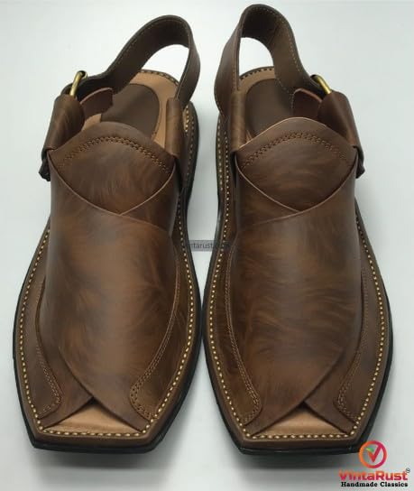 Peshawari Chappal, Men's Printed Leather Sandals, Kaptaan Chappal, Stylish Brown Leather Gents Shoes, Comfortable Shoes4