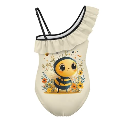 Image of Ladybug Swimsuits for Girls 5-14 One Piece Bathing Suit Kids One Ruffle Shoulder Beach Sport Swimwear