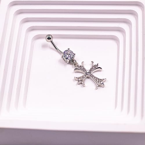 VERAMI 14G 316L Celtic Cross Belly Button Ring Surgical Steel Paved Gems Dangling Belly Button Ring Body Piercing Jewelry3