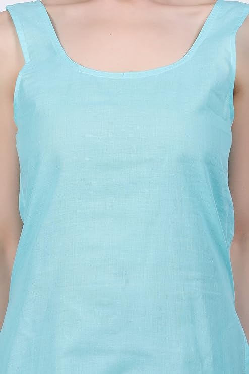 Image of Cotton Inner Slip camesole for Women, Full Length Inner for Chikankari Kurti, Women Indoor Dress Cotton Sleeveless Skirt (Color- Sky Blue)